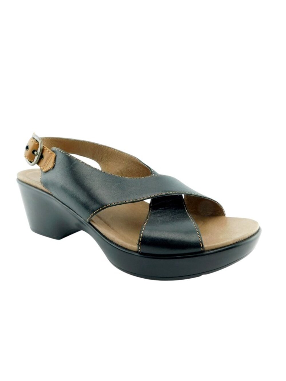 Unworn DANSKO Black Leather Crisscross Sling Wedge Heel Sandals 41